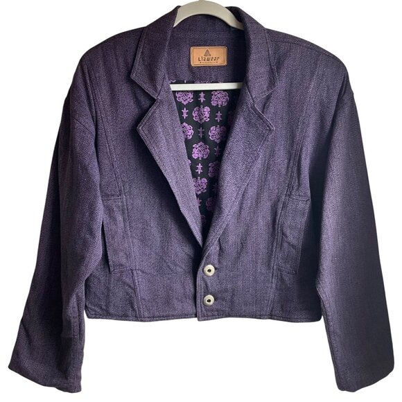 Liz Claiborne Jackets & Blazers - Vintage Liz Wear Women's Sz.Med-Large Cropped 90's Cotton Jacket purple Herringb